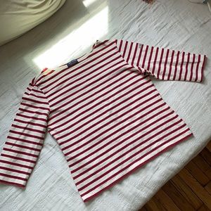 Red and Cream Breton Striped Saint James top.